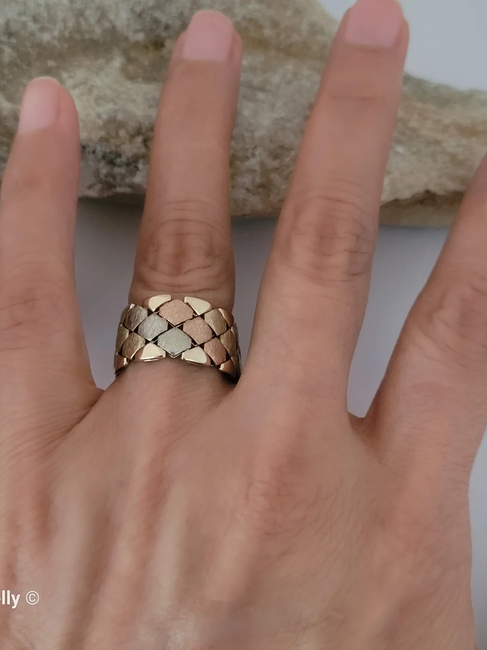 14K Tri-Color Gold Satin Flexible Cigar Band Ring Size 9 – Made in Italy! 👌🎁